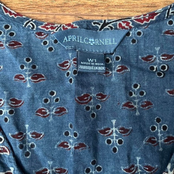 April Cornell Blue Sleeveless Dress Mixed Patchwork Tiered Button Front Women 1X - Picture 3 of 7